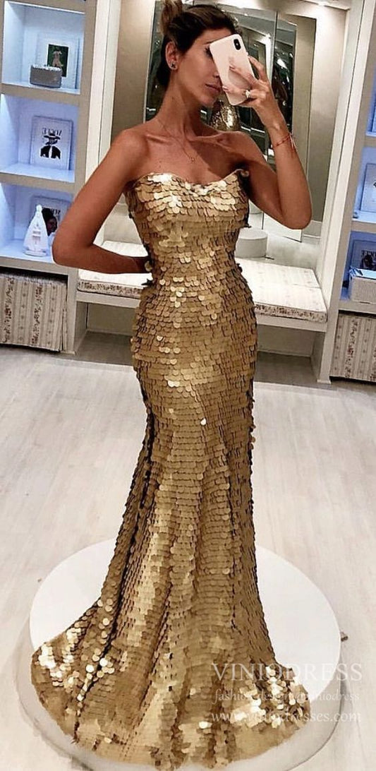 Sparkly Gold Sequin Mermaid Prom Dresses    cg21140
