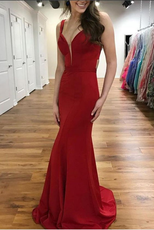 Charming Red Mermaid Prom Dress, Sleeveless Prom Dresses, Long Evening Dress    cg21148