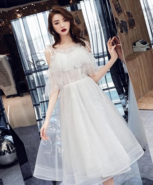 White tulle short dress, white tulle homecoming dress cg2116