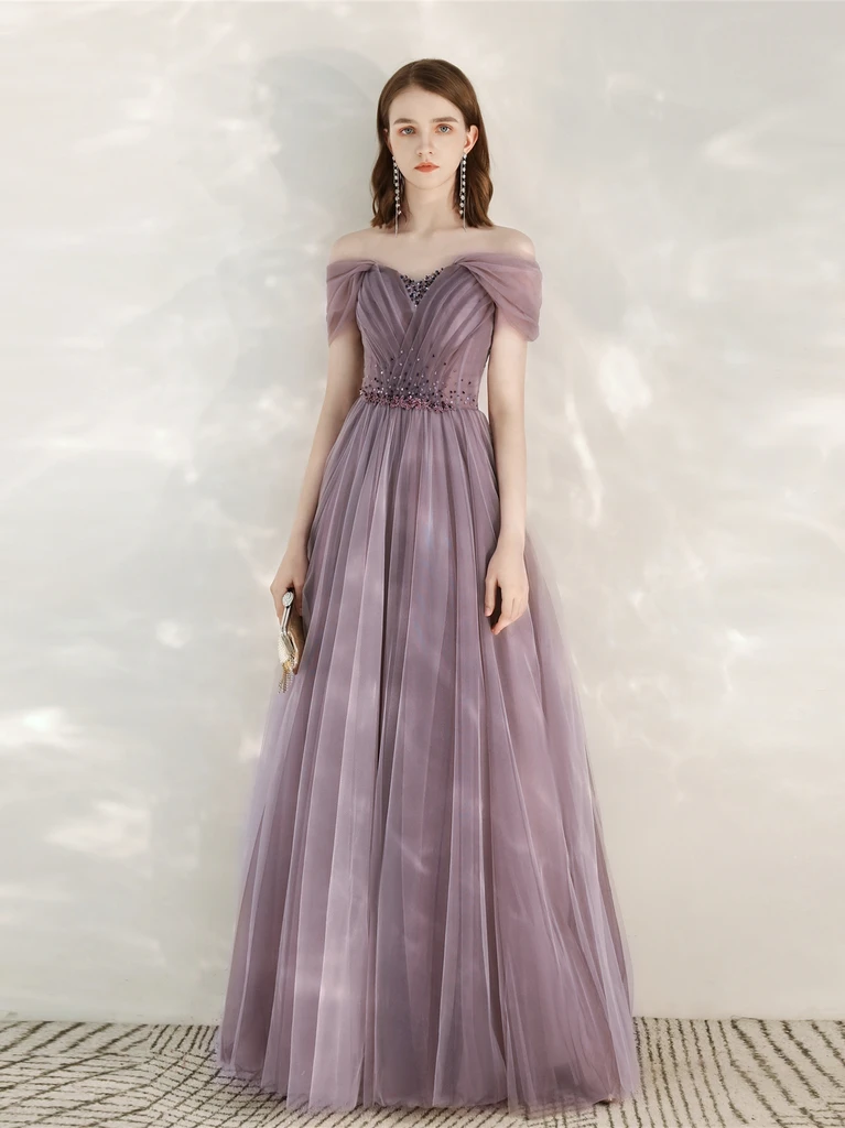 Light Purple Sweetheart Off ShoulderTulle A-Line Formal Dress, Purple Prom Dress Evening Dress    cg21220