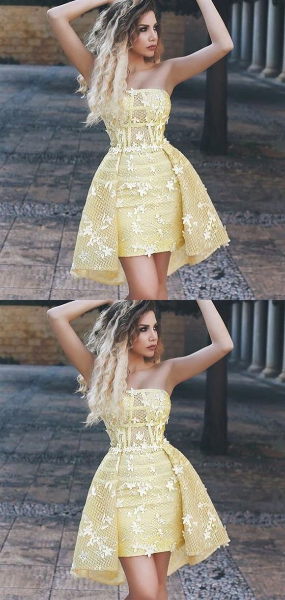 Yellow Strapless Appliques Homecoming Dresses,Short Cocktail Dresses cg2123
