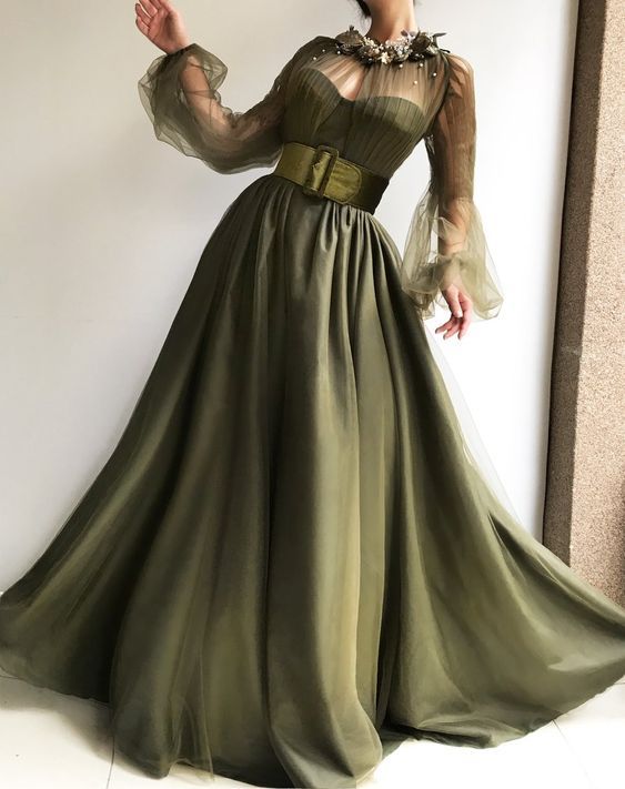 O-neck Formal Prom Dresses Long Sleeve Prom Dress A-line Party Dress Beads Celebrity Party Gowns     cg21256