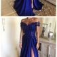 royal blue prom dress,off shoulder prom dress,charming prom gown with lace and split cg2126