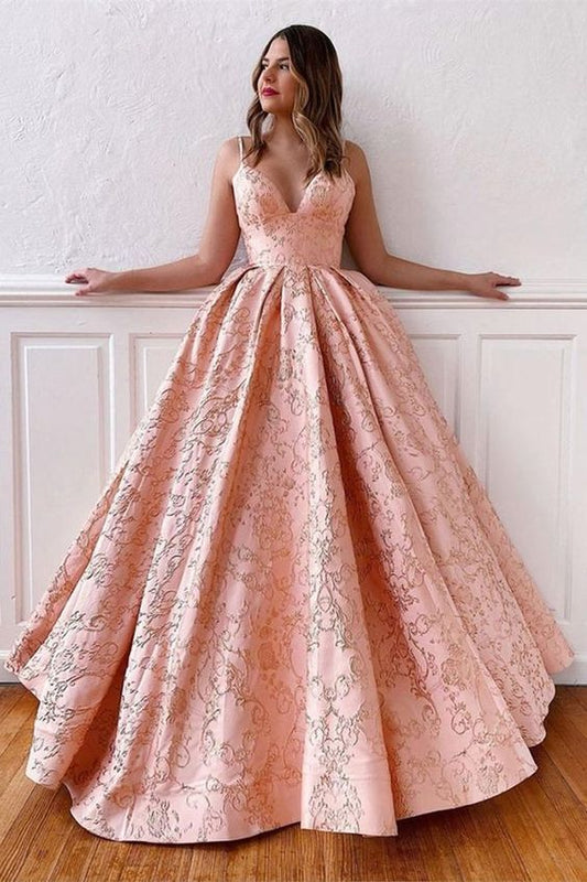 A Line V Neck Backless Pink Lace Prom Dress, Open Back Pink Lace Formal Dress    cg21267