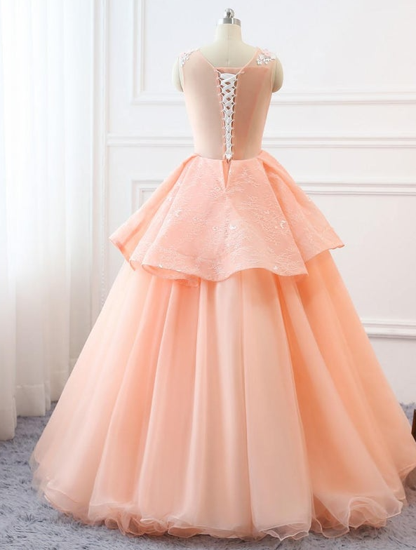 Custom Prom Ball Gown Plus Size Long 2021 Women Formal Dresses Tulle Orange Pink Quinceanera Dress    cg21284