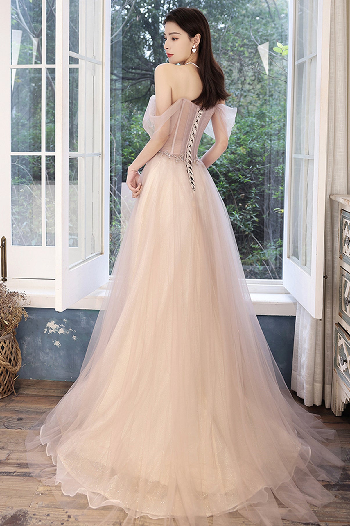 STYLISH TULLE SEQUINS LONG PROM DRESS EVENING DRESS     cg21316