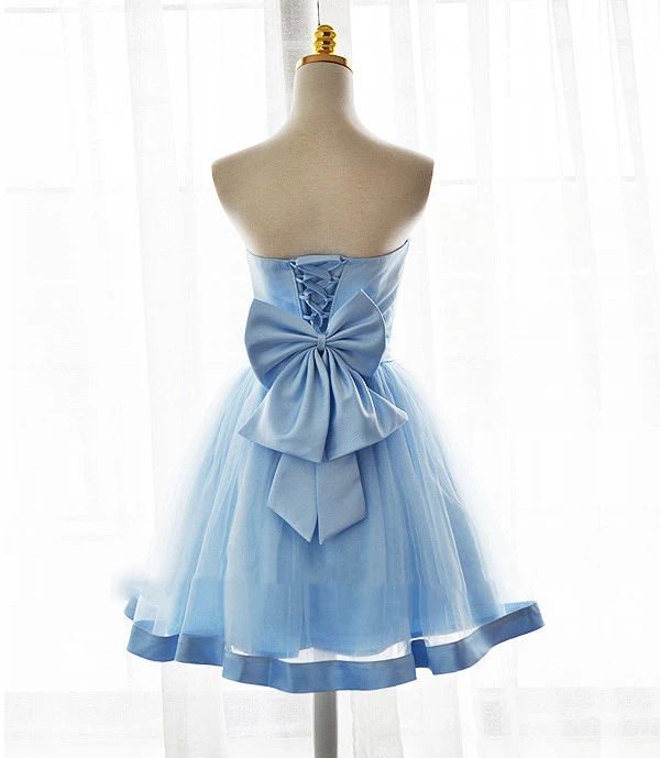 Light Blue Tulle Sweetheart With Bow Cute Party Dress, Blue Short Homecoming Dress    cg21331