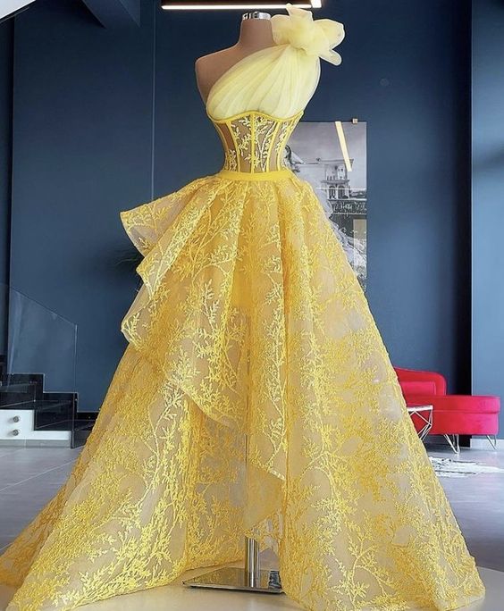 yellow evening Dress Prom Dresses Long    cg21343