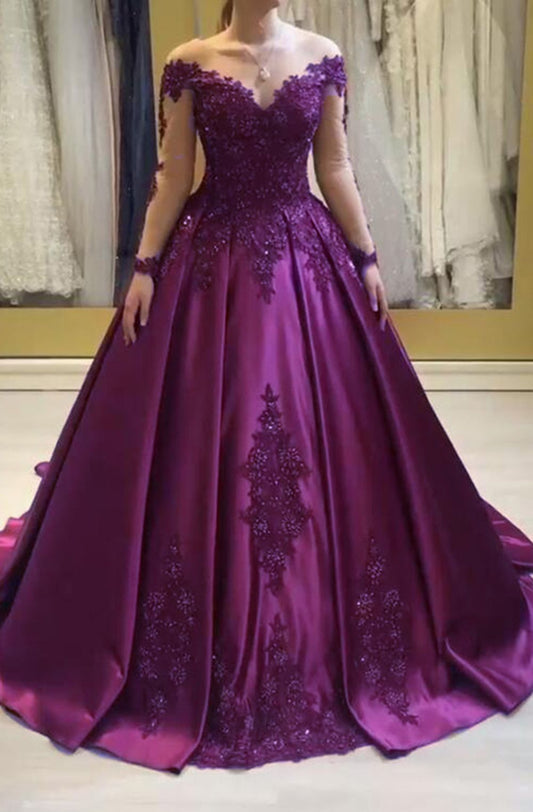 A Line Satin purple ball gown Formal Evening Dress,Prom Party Long Gown     cg21358