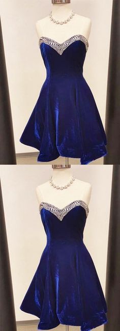 Simple A-line Short Royal Blue Velvet homecoming dress cg2136