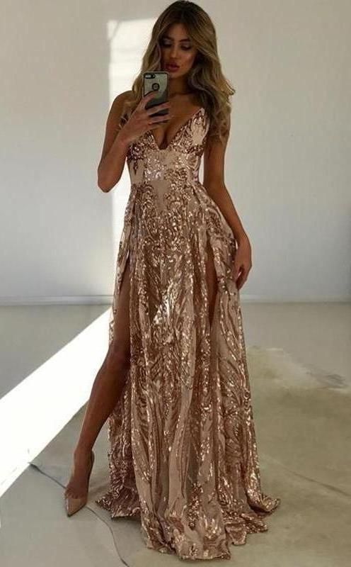 V-neck A-line Champagne Prom Dresses    cg21380