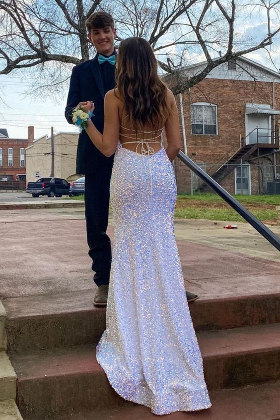 mermaid sequined long prom dress with lace up back    cg21460