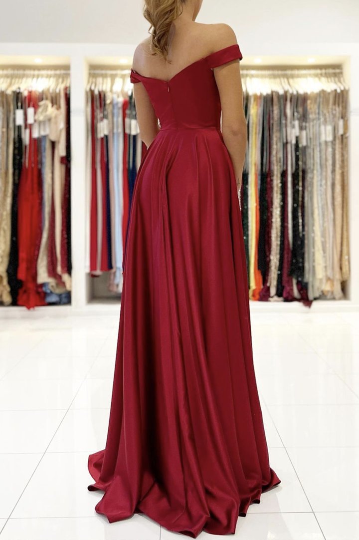 Burgundy satin long A line prom dress simple evening dress   cg21463