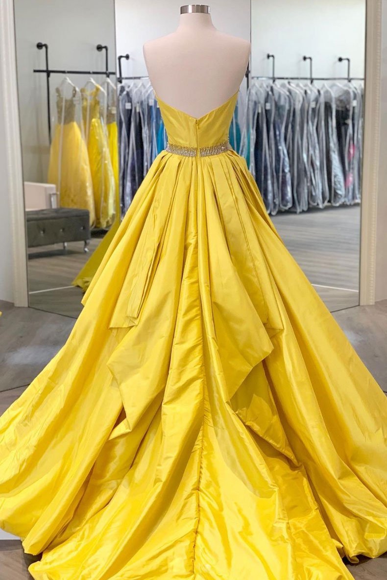 Simple yellow satin long prom dress yellow evening dress    cg21466