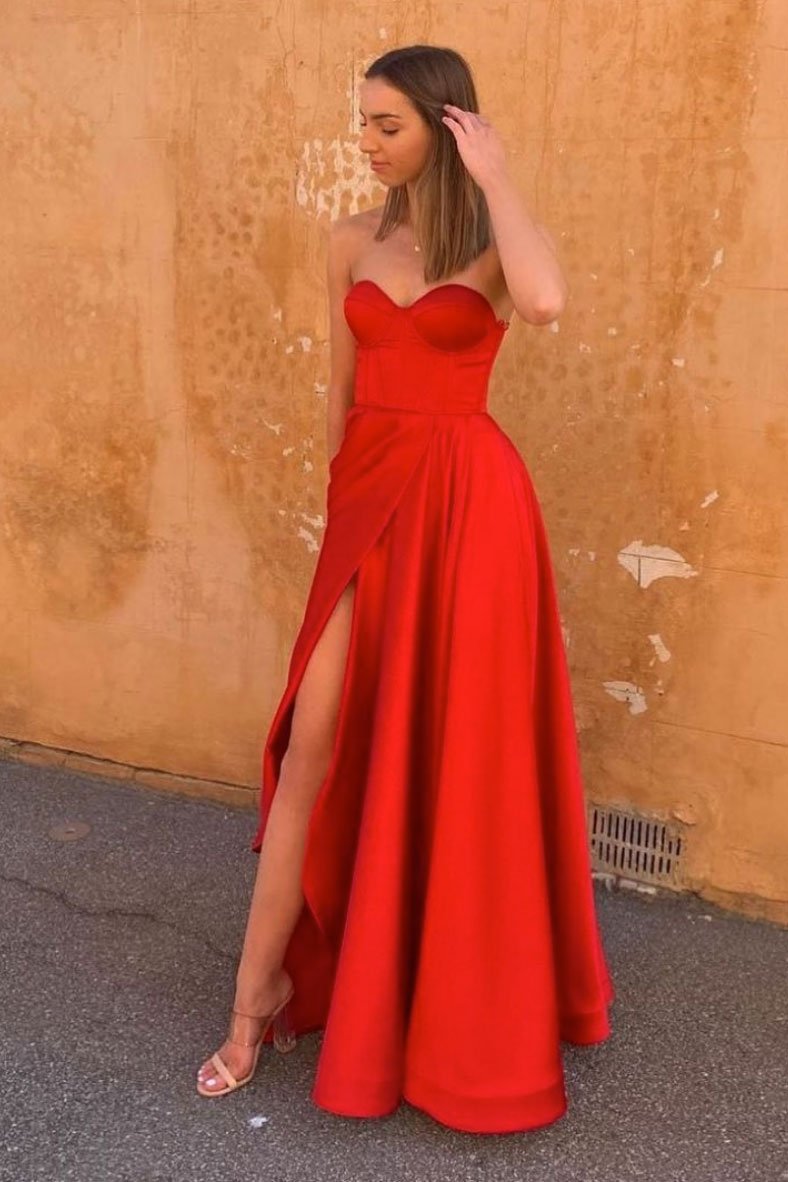 Simple red satin long prom dress red formal dress    cg21633