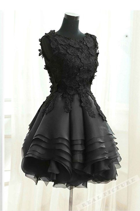 Black tulle lace round neck short dress,homecoming dresses cg2168
