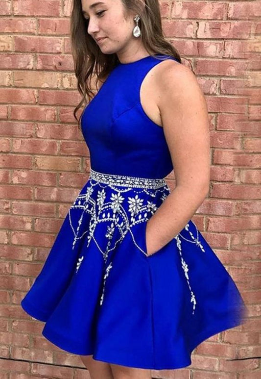Royal Blue Homecoming Dress with Pockets, Hoco Dresses cg217