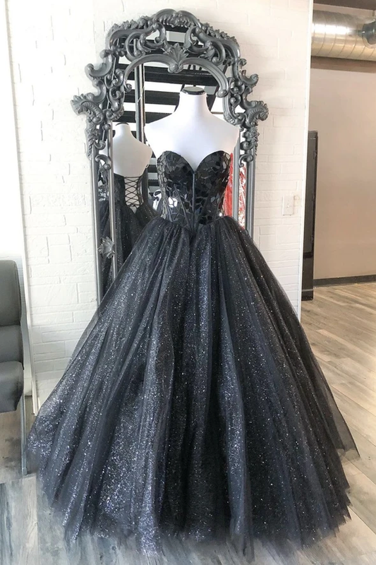 Black tulle long A line prom dress black evening dress    cg21786