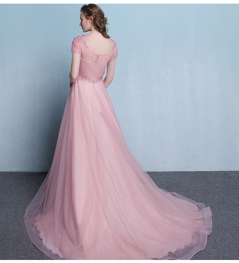 Lovely Pink Tulle Long Flowers And Lace Applique Long Formal Gown prom Dress    cg21793