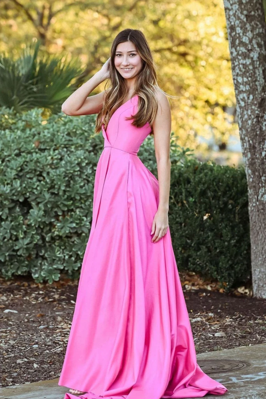 SIMPLE PINK SATIN LONG PROM DRESS PINK SATIN LONG EVENING DRESS    cg21803