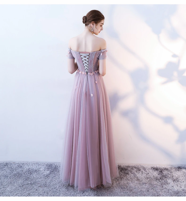 Pink Tulle Flowers And Beaded Long Off Shoulder Prom Dress, A-Line Pink Party Dress   cg21828