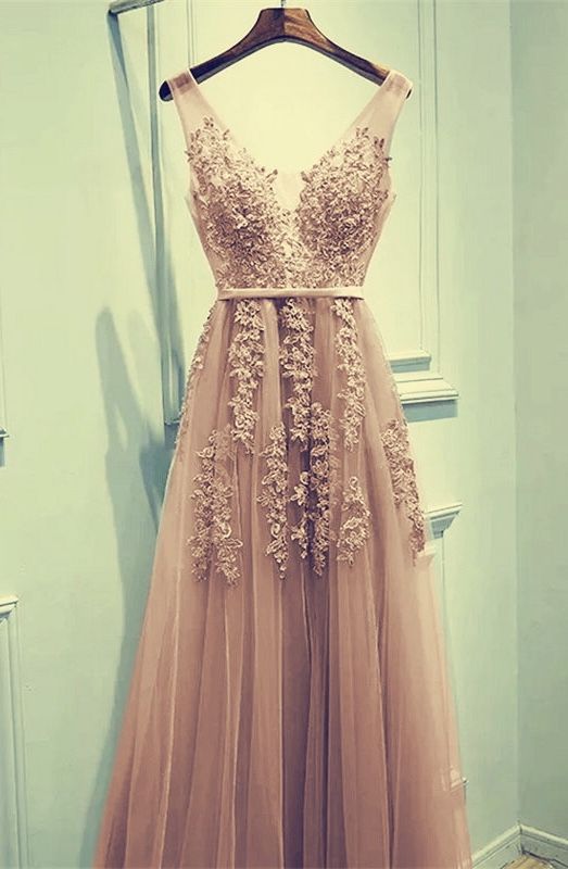 champagne tulle bridesmaid prom dresses appliques    cg21839