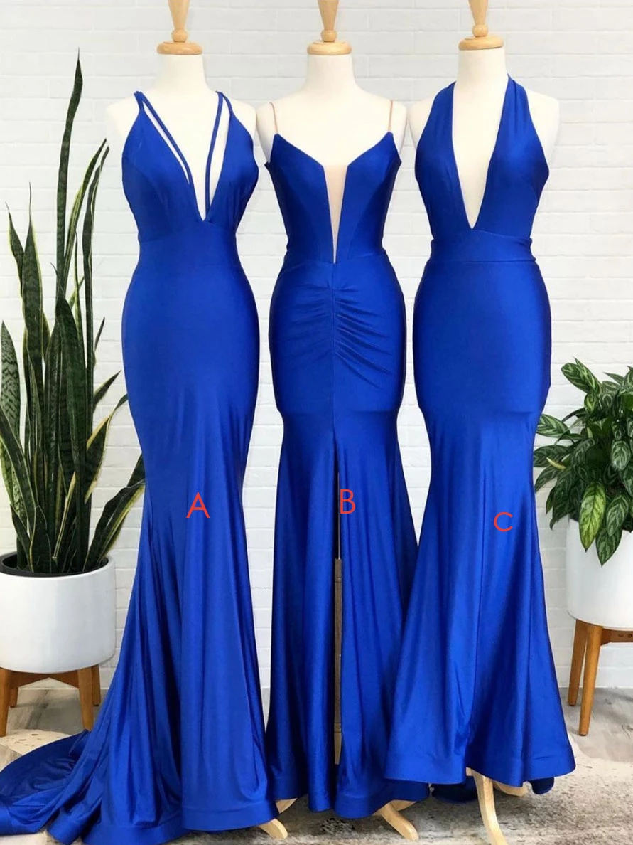 Simple Royal blue v neck mermaid long prom dress blue evening dress    cg21867