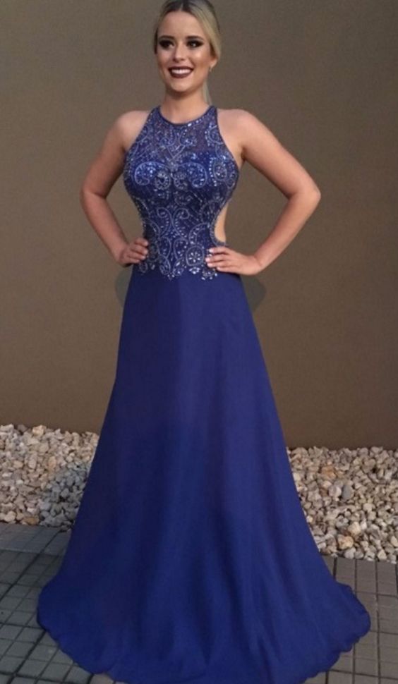 Halter Neck Royal Blue Mermaid Evening Dress With Beading Formal Evening Gowns Party prom Dress   cg21893