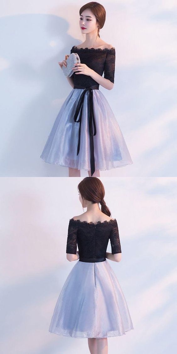 Sexy Off Shoulder Black Tulle Knee Length Homecoming Dresses cg219