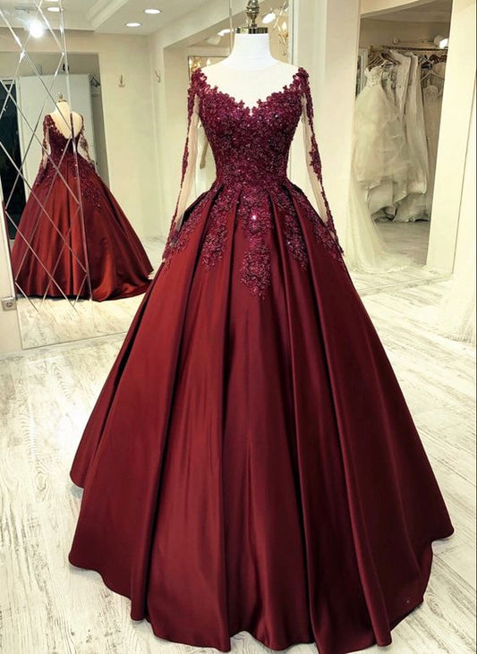 Burgundy wedding dresses long sleeves prom Dress   cg21925