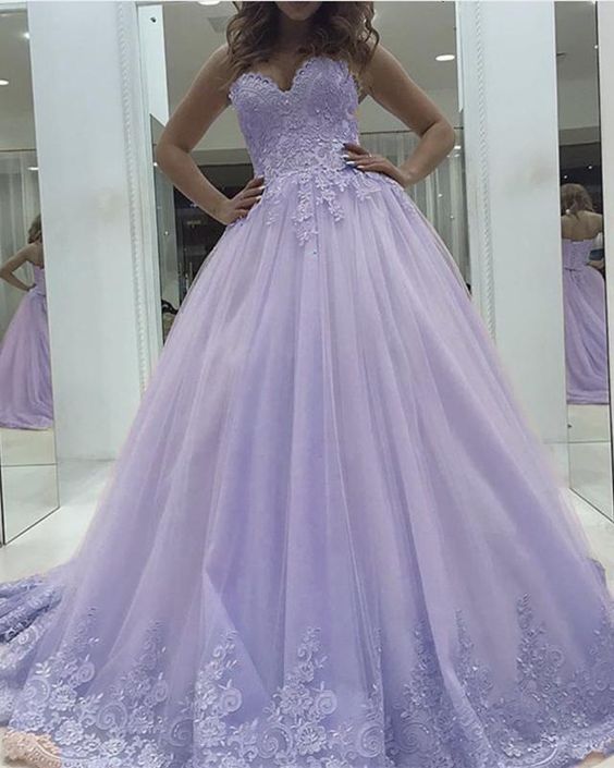 Lace Sweetheart Ball Gown Tulle Prom Dresses Elegant   cg21951