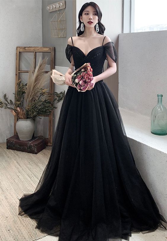 Black Tulle Long Prom Dress Evening Dress   cg21972