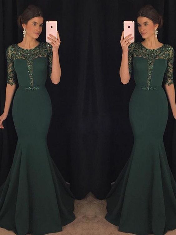 Trumpet/Mermaid Scoop Floor-length Half Sleeve Chiffon Prom Dress/Evening Dress    cg22035