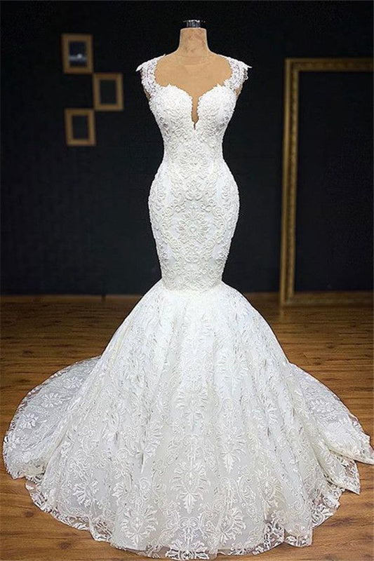Mermaid Wedding Dresses With Appliques Tulle Ruffles Lace Bridal Gowns prom dress     cg22067