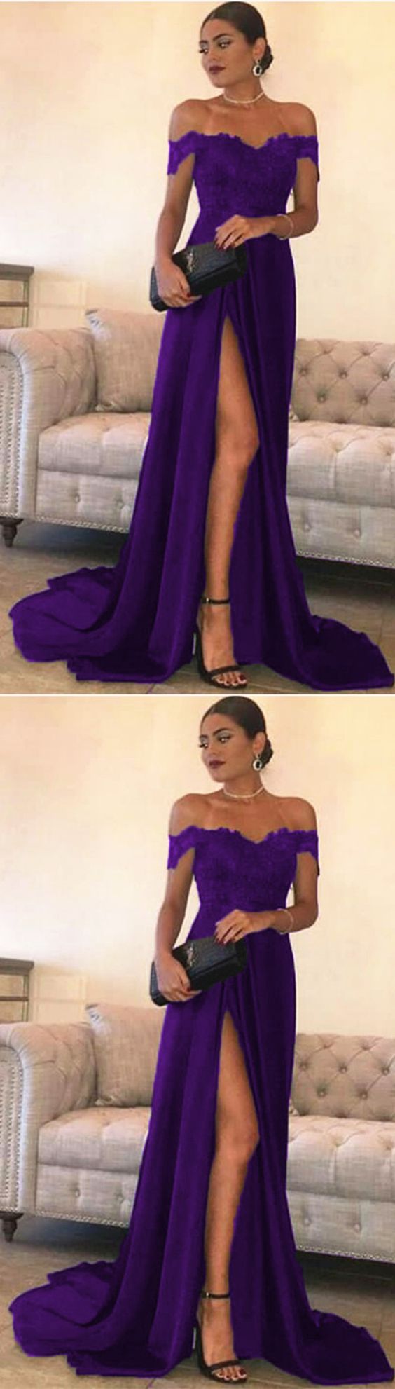 Sexy Leg Slit Long Satin Sweetheart Prom Dresses Lace Off The Shoulder Evening Gowns cg2208