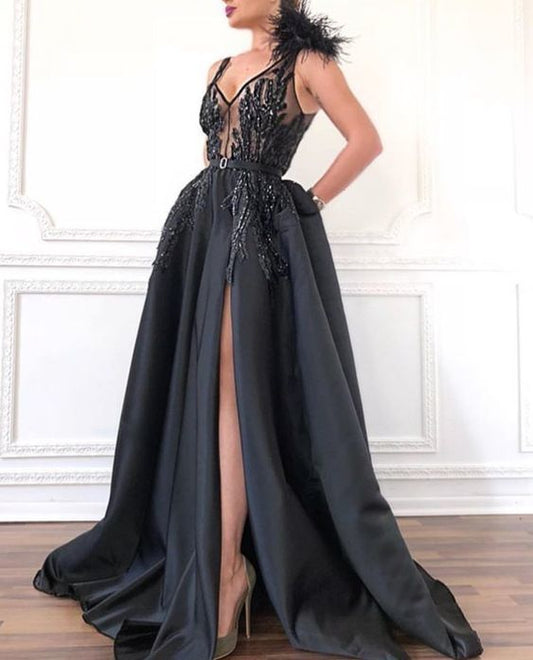 Cute black satin sweetheart neck long prom dress    cg22089