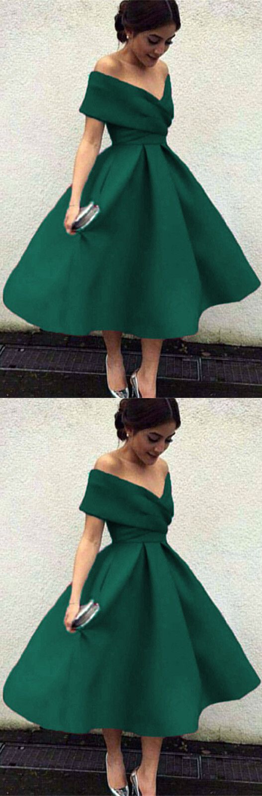 Dark green prom dresses,tea length ball gown,tea length bridesmaid dresses cg2211