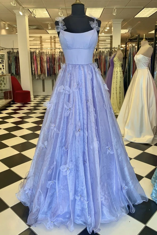 Blue tulle beads long A line prom dress evening dress     cg22111