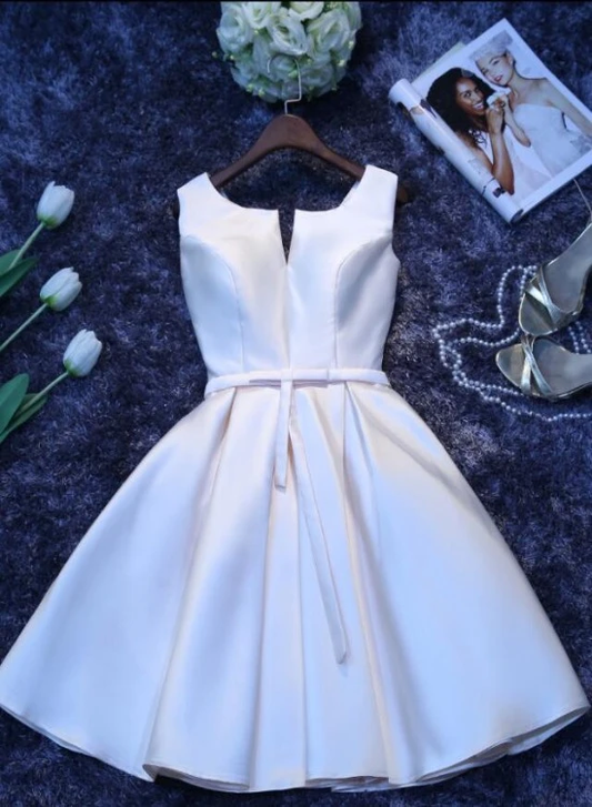 Ivory Satin Short Simple Cute Bridesmaid Dress Party Dress Simple Homecoming Dresses    cg22118