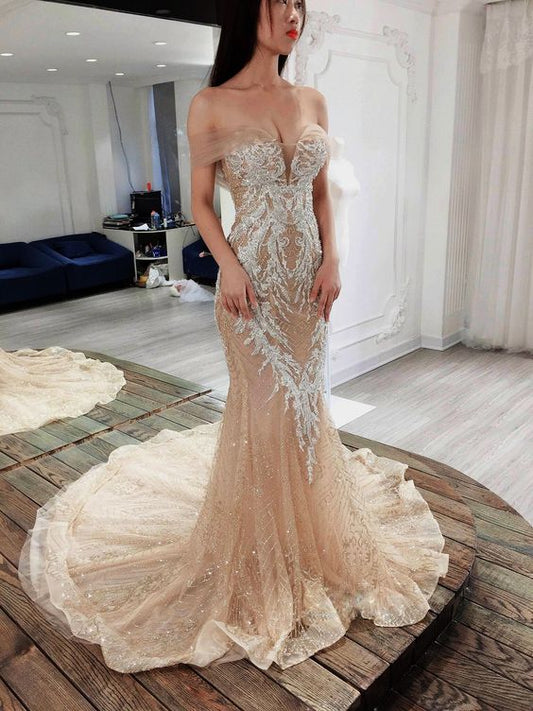 Off the shoulder/ Sparkle Wedding Dress/ Formal Dress Prom Dresses    cg22131