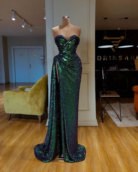 green Mermaid Sequins Maxi Dress Prom Dresses sequin dress     cg22142