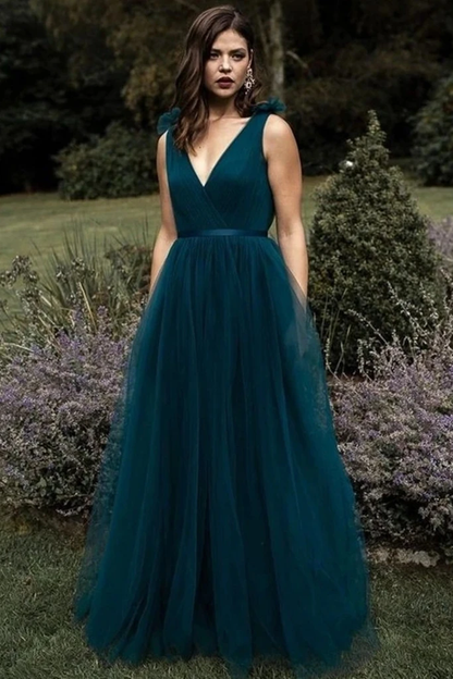 A Line V Neck and V Back Peacock Blue Long Prom Dress, V Neck Open Back Peacock Blue Formal Evening Dress    cg22173