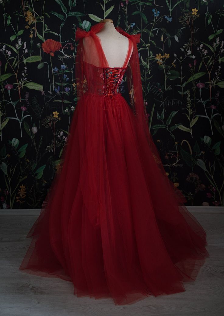 Red Velvet Prom Dress Tulle Evening Gowns   cg22188