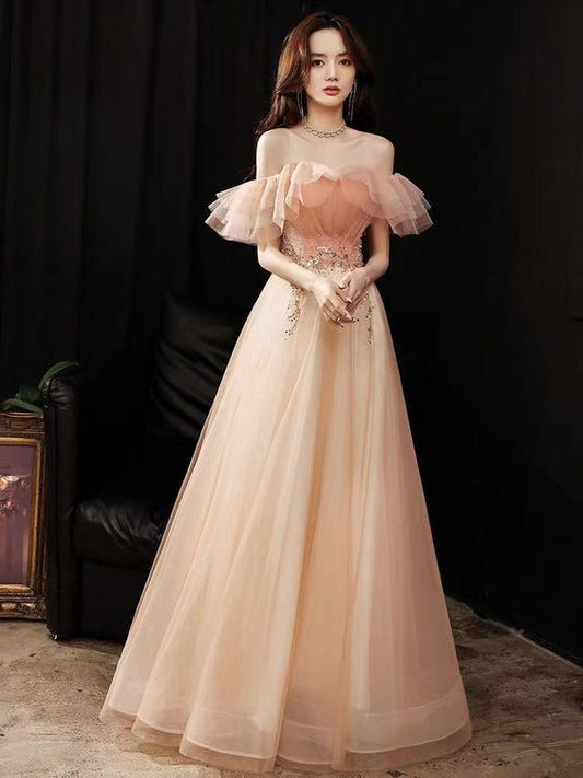 Flounce Collar Evening Dress, Off Shoulder Bridesmaid Dress Long Prom Dress   cg22198