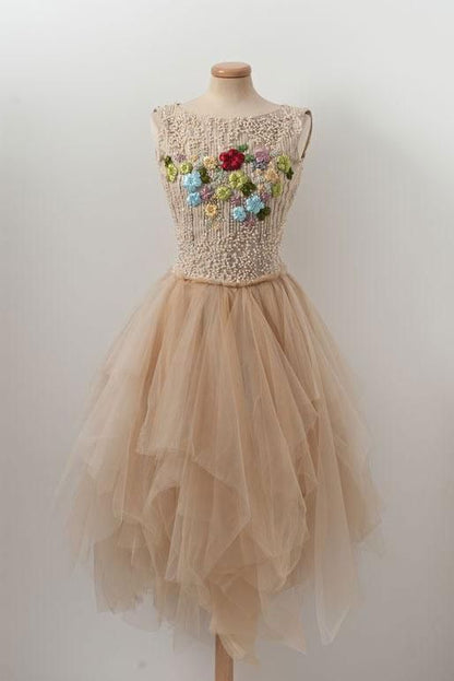 Champagne Tulle Homecoming Dress    cg22229