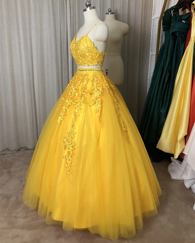 Beautiful Yellow Tulle Sweet 16 Dresses, Ball Gown 2 Pieces Evening Dress, Formal Dress prom dress evening dress    cg22266