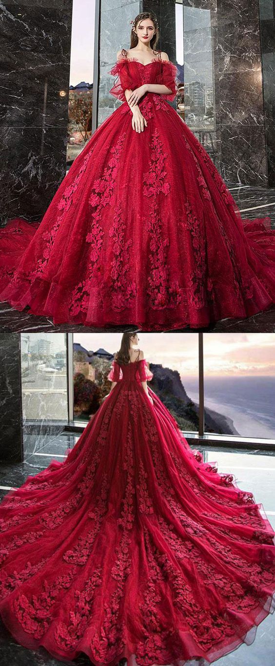 Burgundy sweetheart tulle lace long evening dress, formal prom dress    cg22270