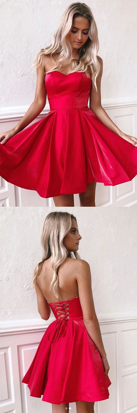 Simple sweetheart neck red short dress, red homecoming dress cg2231