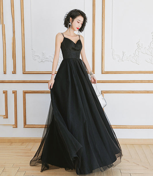 BLACK TULLE LONG A LINE PROM DRESS EVENING DRESS    cg22314