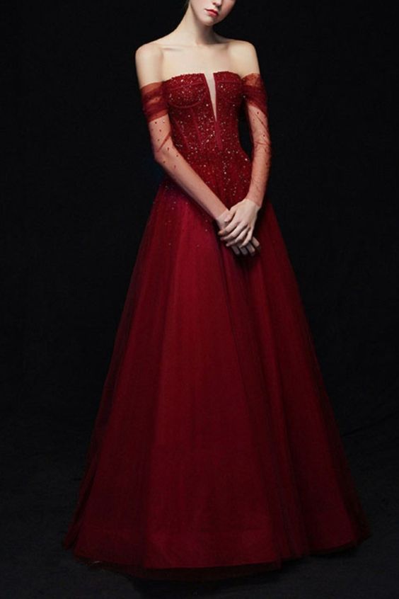 long evening dress prom dress Wine Red Evening Dress    cg22316